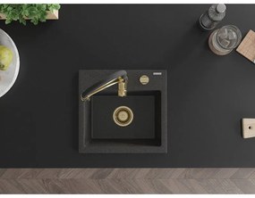 Mexen Milo, 1-komorový granitový drez 435x410x171 mm a drezová batéria Aster, čierna škvrnitá, 6505-76-73450-57-G