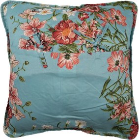 Modrá obliečka na vankúš s kvetinovým motívom Flowery - 50*50 cm