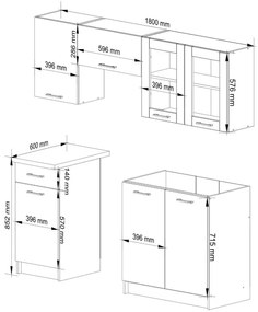 Kuchynská linka OLIWIA 1.8 m s vitrínou biela