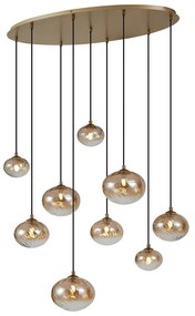Závesná lampa Art Deco zlatá s jantárovým sklom 9-Lights - Jia