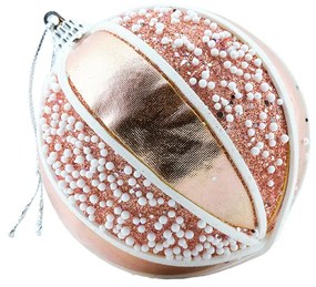 DECOLED Plastová guľa, priemer 8 cm, ružová, s čipkovým vzorom, var. 1