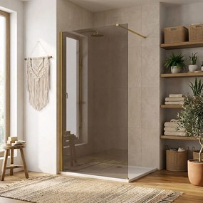 Bezrámová sprchová zastena REA FLEXI GOLD BRUSH 80 cm, zlatá kartáčovaná / hnedá dymová - bez vaničky