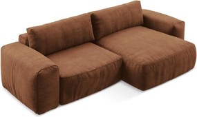 Ženilková rozkladacia rohová pohovka v terakotovej farbe (pravý roh/s leňoškou) Kuki – Makamii