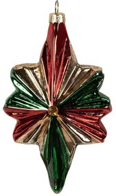 Červenozelená sklenená vianočná ozdoba hviezda - 9*4*14 cm