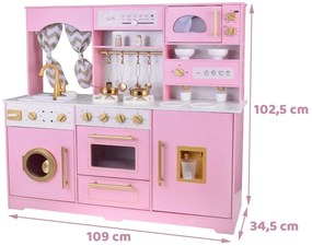 Veľká interaktívna drevená kuchyňa s pôvabnými zlatými doplnkami a kávovarom ZA5933