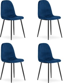 Jedálenská stolička PADVA VELVET s čiernymi nohami, modrá