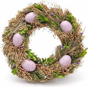 DECOLED Veľkonočný veniec na dvere 30 × 30 × 8 cm, plast a prútie, vonkajší