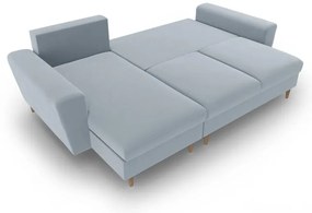 Svetlomodrá zamatová rozkladacia/s úložným priestorom rohová pohovka Kyoto – Cosmopolitan Design