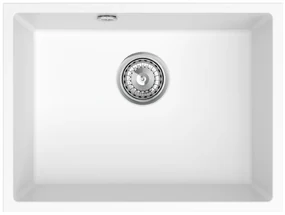 Sink Quality Crypton 60, kuchynský granitový drez 535x400x205 mm + chrómový sifón, biela, SKQ-CRY.W.1KBO.60.X