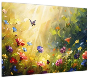 Obraz - Jarná kvetinová lúka, maľba (70x50 cm)