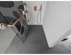 Mexen Kioto+ L, sprchová zástena Walk-In s poličkou a vešiakom 100 x 200 cm, 8mm číre sklo biely vzor, medený matný profil, 800-100-123-65-97