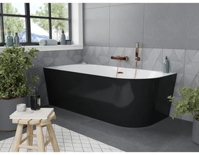 Mexen Mia, voľne stojaca rohová vaňa ľavá 140 x 75 cm, biela/čierna, prepad ružové zlato, 52691407575L-60