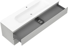 Mexen Rivel, kúpeľňová skrinka 160 cm s umývadlom Vela, 2 zásuvky, drážkovaná, sivá matná/biela, 91A20-16047-2-BFF62-W23M0