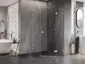 Mexen Lunar, L pravý výklopný päťuholníkový sprchový kút 80 x 100 cm, 8mm číre sklo, chrómový profil, 831L-080P-100L-01-00-P