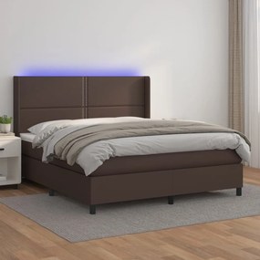 Boxspring posteľ s matracom a LED hnedá 180x200 cm umelá koža 3139340