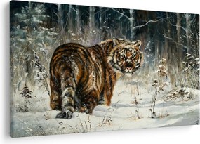 Obraz - Tiger v zasneženom lese, olejomaľba (90x60 cm)