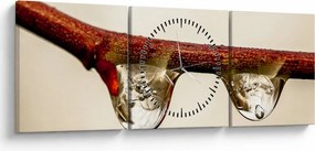 Obraz kvapiek na vetve (s hodinami) (90x30 cm)
