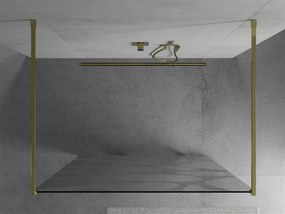 Mexen Kioto, priechodná sprchová zástena 140 x 200 cm, 8mm sklo číre/biely vzor, 2x zlatá stabilizačná rozpera, 800-140-002-50-97