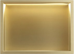 Rea Vstavaná kúpeľňová polica s LED osvetlením 45x30 cm, kartáčovaná zlatá