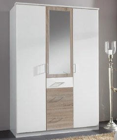 Šatníková skriňa so zrkadlom Click, 135 cm, biela/dub sonoma