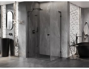 Mexen Lunar, L sklápací sprchový kút ľavý 85 x 80 cm, 8mm číre sklo, čierny profil, 834L-085-080-70-00-L