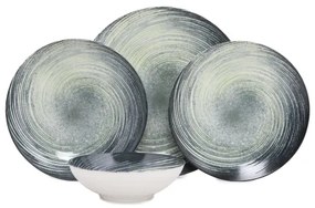 Jedálenská sada 24 ks zelená/čierna/porcelán