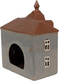 Šedý keramický svietnik na čajovú sviečku domček Amster Village - 16*9*20 cm