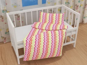 Biante Detské bavlnené posteľné obliečky do postieľky Sandra SA-379 Žlto-ružovo-červené cik-cak pásiky Do postieľky 100x135 a 40x60 cm