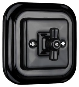 Elhard Keramický štvorcový otočný vypínač č.6/č.1, čierny - kompletný KV5406B