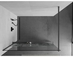Mexen Kioto+, sprchová zástena Walk-In s poličkou a vešiakom 90 x 200 cm, 8mm číre sklo biely vzor, grafitový profil, 800-090-121-66-85