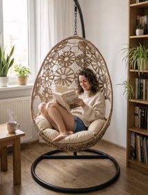 Závesné kreslo kokón záhradná hojdačka hojdací kôš vajíčko s vankúšom boho