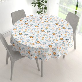 Biante Detský bavlnený okrúhly obrus Sandra SA-693 Africké zvieratká na modrých obláčikoch na bielom Ø 130 cm