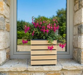 AMADEA Kvetináč s dreveným obalom, priemer 27,5x27,5x26 cm, drevený kvetináč