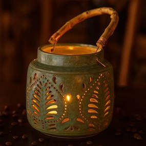 Lampáš porcelánový s bambusovým držadlom 14,5 x 14 cm, zelená