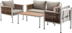 Garden Line SÚPRAVA HLINÍKOVÉHO NÁBYTKU „BELGRAD“ (SOFA + 2 KRESLÁ + STÔL) BEŽOVÁ + BEŽOVÉ VANKÚŠE