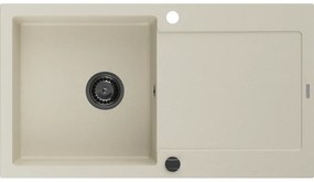 Mexen Leo, drez granitový 900x500x190 mm, 1-komorový, béžová s čiernym sifónom, 6501901010-69-B