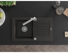 Mexen Pablo, granitový drez 752x436x161 mm, 1-komorový a chrómová batéria Rita, čierna-zlatá metalíza, 6510-75-670300-00