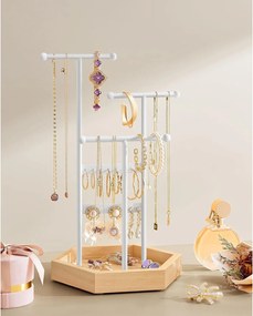 Stojan na šperky, kovový a drevený stromček na šperky