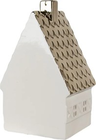 Béžová dekorácia porcelánový domček s Led svetielkami Christmas House L - 10*8*16 cm