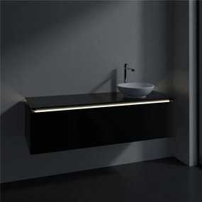 VILLEROY &amp; BOCH Legato závesná skrinka pod umývadlo na dosku (umývadlo vpravo), 2 zásuvky, s LED osvetlením, 1400 x 500 x 380 mm, Black Matt Lacquer, B589L0PD