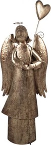 Zlatá antik vianočná kovová dekorácia Anjel so srdiečkom - 48*18*136 cm