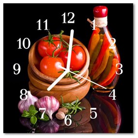 Nástenné sklenené hodiny Cesnaková paradajky 30x30 cm