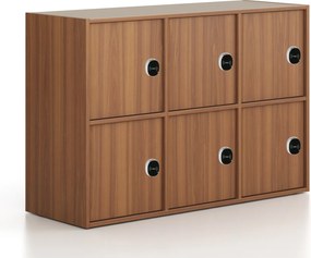 Kancelárska skriňa FRAME, nízka, 6x dvere, 1299 x 450 x 881 mm, RFID zámok, orech