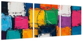 Obraz - Maľba farebných štvorcov (s hodinami) (90x30 cm)