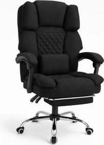 Ergonomické kancelárske kreslo s podnožkou a masážou - čierna textília