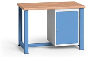 Dielenský stôl KOVONA, 1 závesná skrinka na náradie, buková škárovka, pevné nohy, 1200 mm