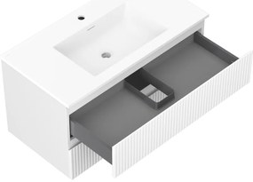 Mexen Rivel, kúpeľňová skrinka 90 cm s umývadlom Otis, 2 zásuvky, drážkovaná, biela matná, 91A20-09047-2-BFF01-W18M01