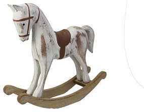 vianočná dekorácia hojdací koník vintage bielo hnedý 26,5x6,5x23cm