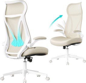Ergonomická kancelárska stolička s nastaviteľnou výškou a sklápacími opierkami rúk, béžová