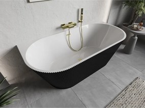 Mexen Oris, voľne stojaca ryhovaná vaňa 170 x 80 cm, biela-čierna, zlatý matný prepad, 52871708075-55